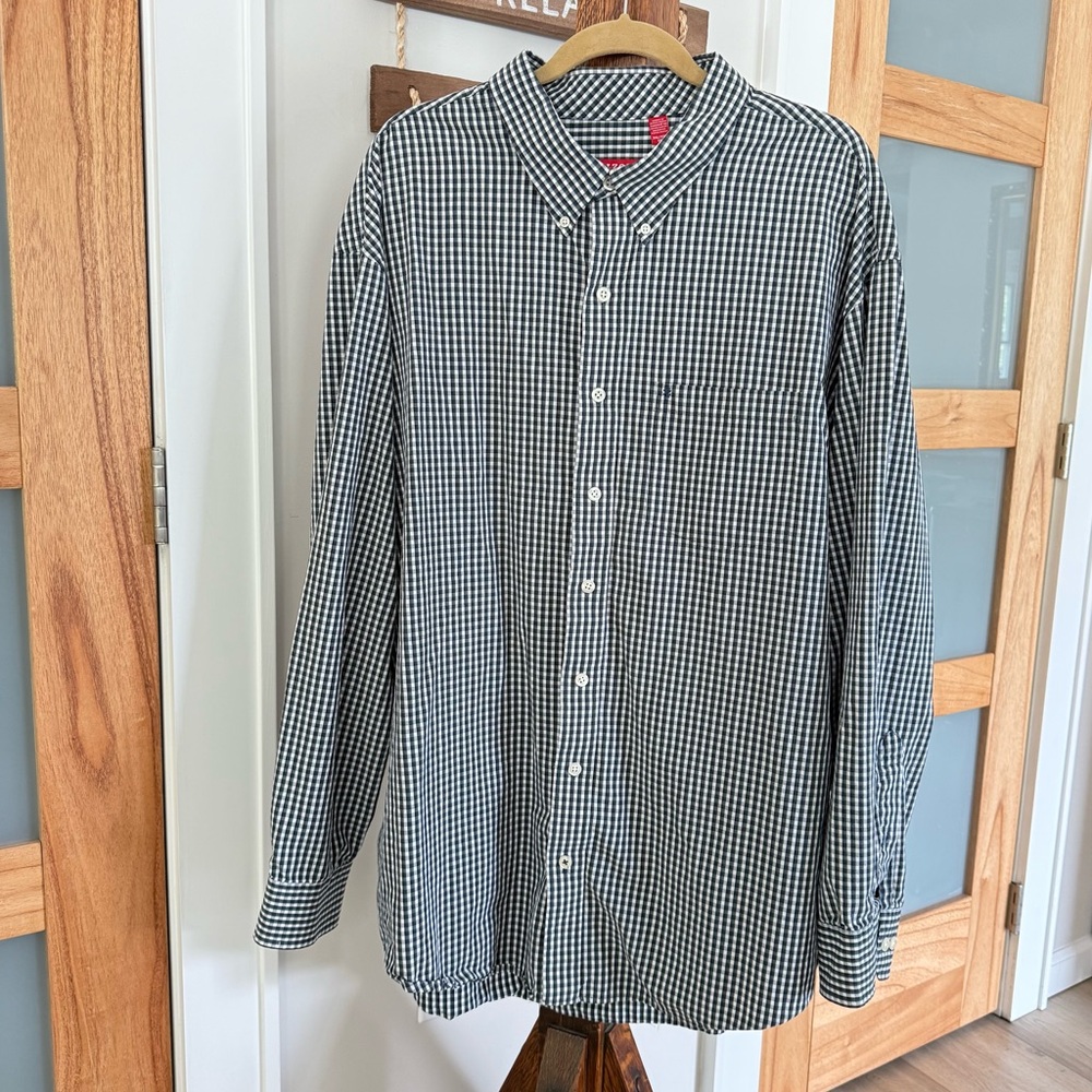 Izod Cotton Gingham Black White Checkered Longโ Sleeve Button Down Shirt 3XL EUC